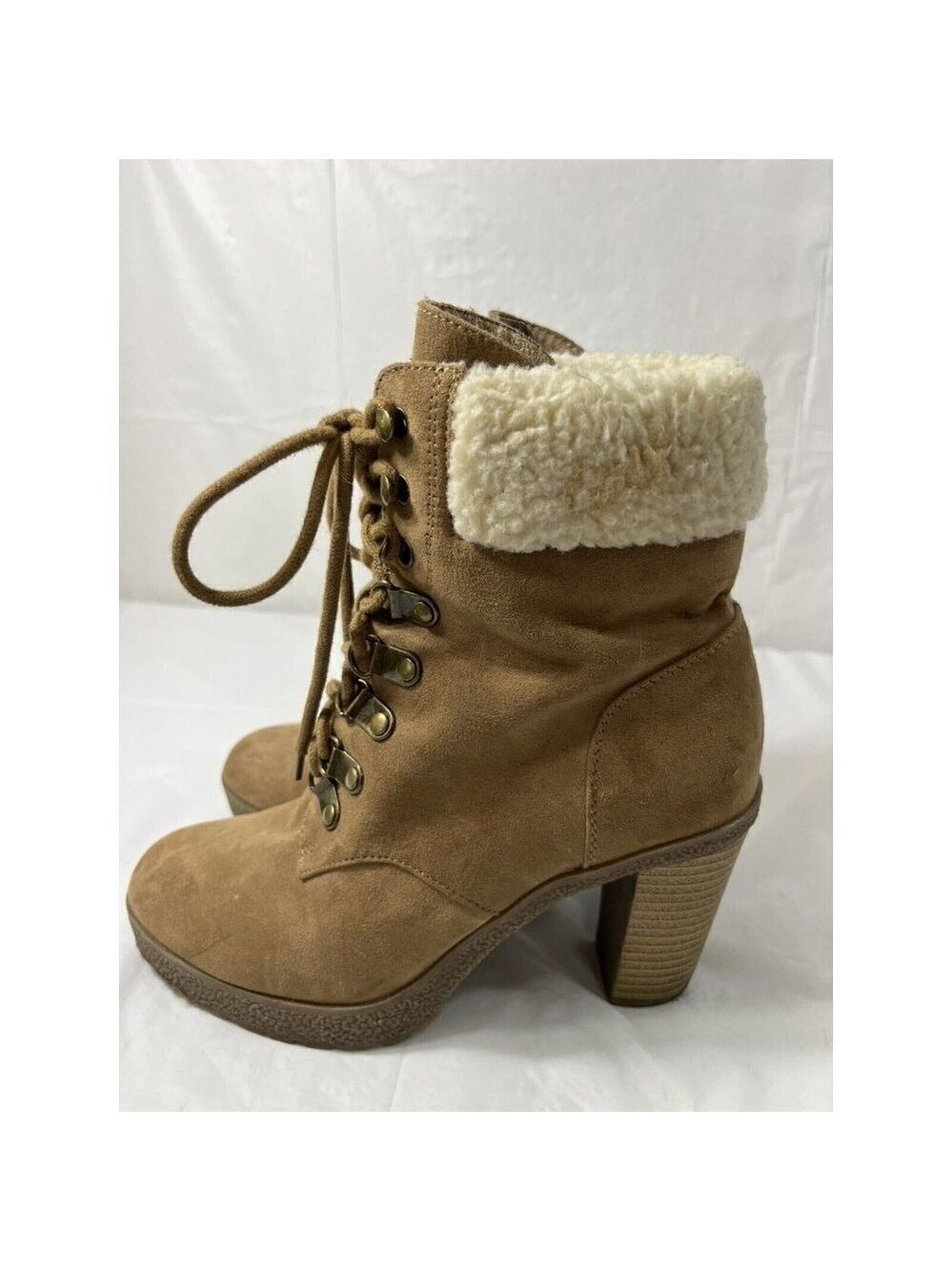 Women’s Brash Moto Boots Size 6 1/2 Sherpa Trim platform - Picture 10 of 15